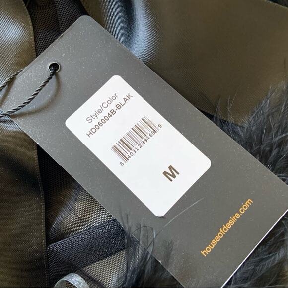 House of Desire Marilyn Marabou & Mesh Teddy Black Feather Bodysuit Medium NEW - Picture 10 of 13